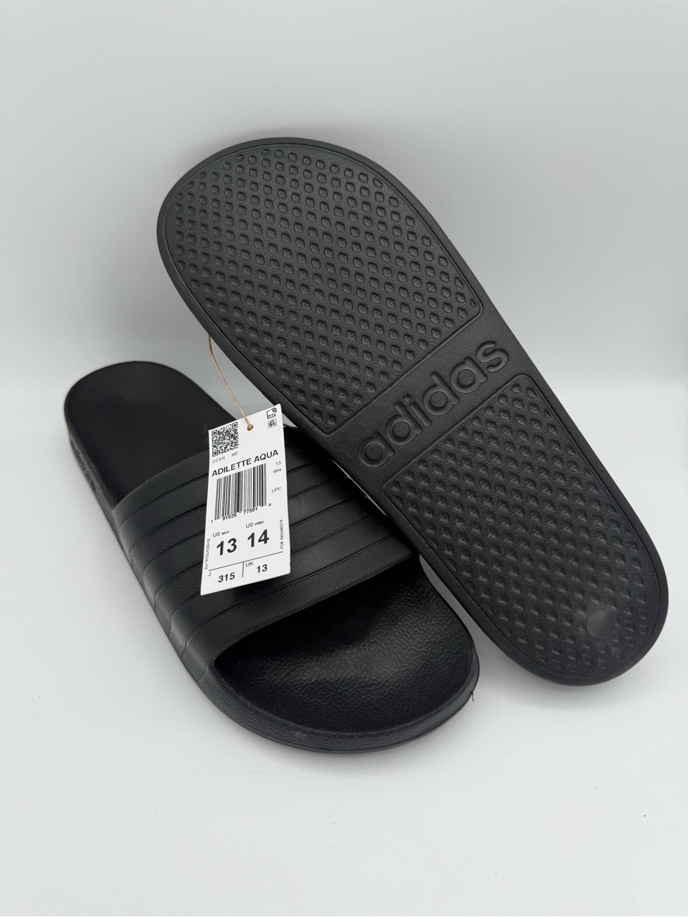 NWT UNISEX Adidas Black Adilette Aqua Slides Slip-On Sandal Sz 13 Mens 14 Womens